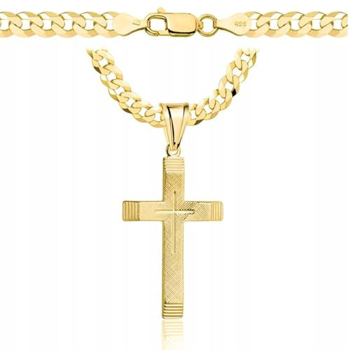 AMAR PRAGNA goldkette herren mit kreuz 585, Kette Herren 925/585 - kreuz kette herren gold 585 massiv - 5 mm, Kreuz Kette 55 cm - Goldkette Kreuzkette - Halskette Herren Panzerung