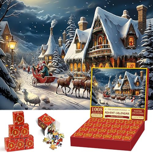 AVCXEC Jigsaw Advent Calendar Puzzle 2024, Christmas Advent Calendar Jigsaw Puzzle 1008 Pieces, 24 Days Countdown to Christmas, 24 boxs Puzzles Gifts for Christmas Decoration