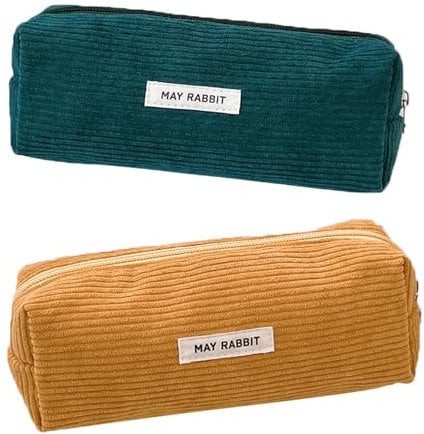 GmwyCzV 2 Stück Pencil Case Cord-Stoff, Waschbar Stiftemäppchen, Tragbares Federmäppchen mit Praktischem Reißverschluss, Aesthetic Federmäppchen, für Teenager Männer Und Frauen (Grün+Gelb)