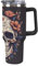 Quteprint 40oz Insulated Stainless Steel Tumbler with Handle, Floral Skull Skeleton Leakproof Water Bottles Travel Mug with Lid And Straw for Water, Iced Tea Or Coffee, Suitable for Most Car Cup Holde
