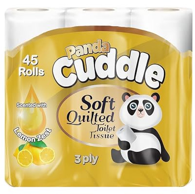 Panda Cuddle Toilet Roll 3-Ply Soft Ultimate Quilts Toilet Paper - Scented Toilet Rolls - Premium Bathroom Scented Toilet Loo Tissue Paper for Luxurious Comfort and Hygiene (Cuddle Lemon, 9 Rolls)
