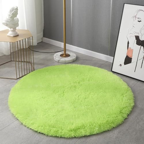 AIMECO Hochflor rund Teppich Wohnzimmer Carpet Anti-Rutsch Extra Große Teppiche Schlafzimmer flauschig Teppiche Matte Teppichen Mädchen Schlafzimmer und Kinderzimmer.rund 120cm hellgrün