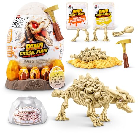 ROBO ALIVE Fossil Find Amber Adventure (Ankylosaurus) by ZURU, Surprise Unboxing and Dinosaur Toy for Boys