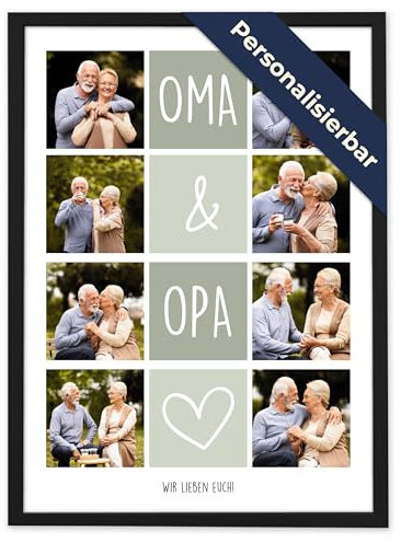 Oma & Opa Fotocollage mit 8 Fotos – Personalisiertes Geschenk von Kindern & Enkeln mit eigenem Text | Vatertagsgeschenk & Muttertagsgeschenk | Fotogeschenke & personalisierte Geschenke für Großeltern