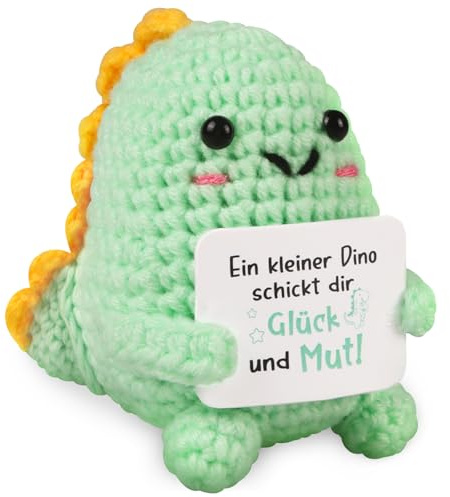 WenmthG Pocket Hug Kleiner Dino Glücksbringer Deutsch Dankeschön Geschenke für Freund Kollegin Frauen Männer, Glück Gestrickte Dino Anti Stress Geschenke Positive Kartoffel Deutsch Ersatz - 1 St
