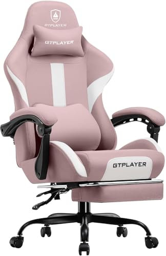 GTPLAYER Silla Gamer, Silla de Oficina Transpirable, de Tela de, Silla ergonómica de PC, Silla de Escritorio Ajustable y giratoria con reposapiés, Rosa
