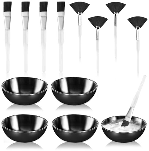 Lot de 12 accessoires d'esthéticienne noire pour le visage, 4 bols noirs pour le visage, 4 brosses pour le visage, esthéticienne, 4 brosses plates, applicateurs de masque pour le visage, crème de boue
