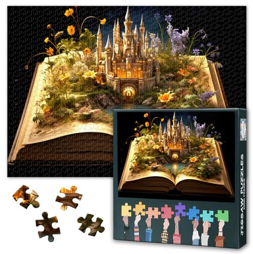 1000 Pieces Jigsaw Puzzle for Adults - Enchanted Storytelling Books, 50 x 70cm Impossible Puzzle Family Challenge Night,with Enchanted Pages Vintage Jigsaw Puzzles, Educational Game