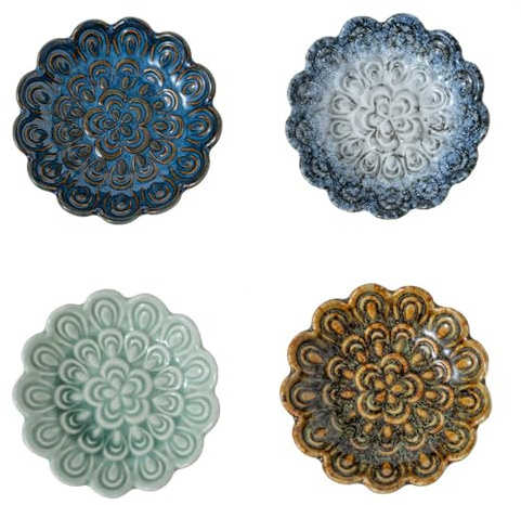 Pingansoon Ceramic Dipping Bowls – Small Soy Sauce Dishes, Appetizer & Side Dish Bowls for Sushi, Condiments, Snacks, Tapas (4, Four-Color)