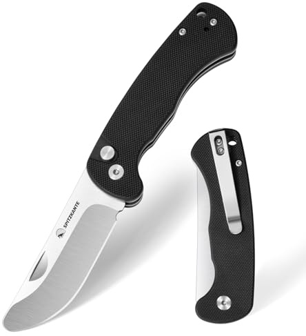 SPITZKANTE Schnitzmesser Kinder, Abgerundete Spitze, ungeschliffene Klinge aus 5Cr13MoV Stahl, Kinderschnitzmesser mit Button Lock, G10 Griff