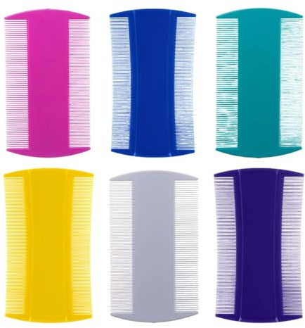 MKEAWWU Läusekamm, 6 Stück, doppelseitig in Weiß, Hellblau, Blau, Rosa, Gelb und Lila, feinzahnig gegen Läuse und Nissen, 8,8 cm lang und 5,1 cm breit Pettine