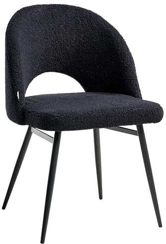 Beliani Set of 2 Upholstered Boucle Dining Chairs Black with Metal Legs ONAGA
