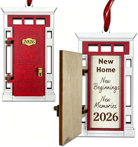 New Home Ornament 2025, Hauseinweihungsgeschenke, neues Zuhause, neues Haus, 1. Weihnachten, 5 Schichten, Einweihungsgeschenke, Weihnachtsbaum, hängende Brautpaare (rotes Haus)