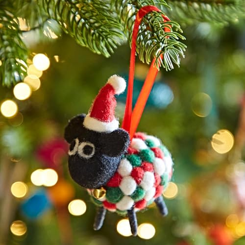 Felt Sheep in Santa Hat Christmas Decoration - Wool Christmas Bauble - Felt Handmade Xmas Décor - Tree Ornament - Festive decoration