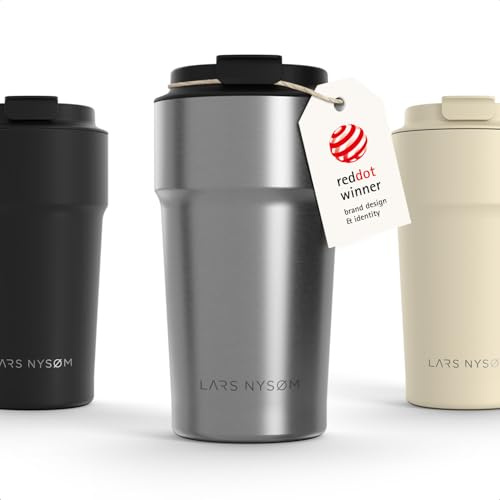 LARS NYSØM Thermo Kaffeebecher to go 0,5 l | Auslaufsicherer Travel Mug mit Isolierung | Rutschfester Boden | Edelstahl Thermobecher für Kaffee und Tee unterwegs (Stainless Steel - Powder, 500ml)