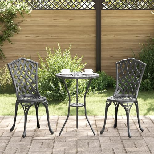 IBUQDDV 2 STK. Gartenstühle Schwarz Aluminiumguss Rund Stapelbar Atmungsaktiv für Terrasse Balkon Outdoor Möbel Langlebig Wasserabweisend Leicht Modern