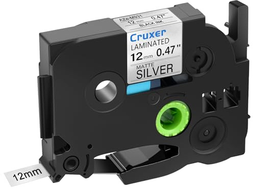 Cruxer 1er-Pack Kompatibel mit P-touch TZe-M931 TZeM931 12 mm Laminiertes Etikettenband, Schwarz auf Matt Silber, Ersatz für Ptouch PT-H110 H100 H105 P300BT E110 D200 D210 D400 Etikettendrucker