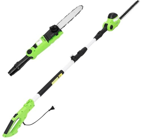 Ziaphsol Barres télescopiques 2 en 1 avec tronçonneuse et taille-haie 25 cm 41 cm 710 W 550 W réglable pour arbre et haie Vert Noir Métal Plastique