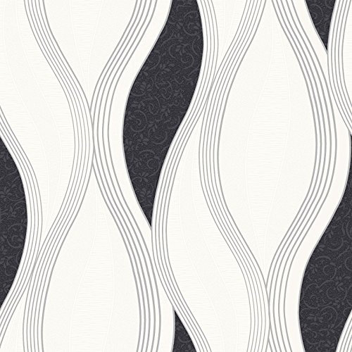 Wave Embossed Textured Wallpaper Black - Embossed Floral Pattern - Direct Wallpapers E62009
