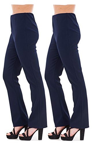 MALAY New Ladies (2 Pairs Pack) Finely Ribbed Bootleg Stretch Trousers Black Brown Navy Size 10 to 24
