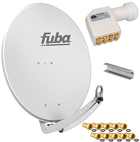 FUBA 78cm für 8 Teilnehmer (Direktanschluss) Digital SAT Anlage DAA780G + Octo LNB weiß 0,1dB Full HDTV 4K 3D + 16 Vergoldete F-Stecker und F- Montageschlüssel gratis dazu