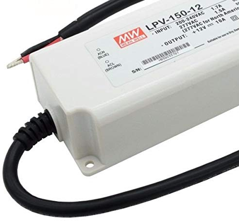 Meanwell - LPV-150-12V, trasformatore o alimentatore, 150 W, 12 V, impermeabilità IP67, AC/DC esterno