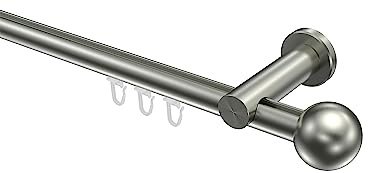 Interdeco Gardinenstangen mit Innenlauf Edelstahl Optik 20 mm Ø Platon Luino, 220 cm