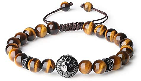 COAI Geschenkideen Edelsteinarmband aus Tigerauge und Legiertes Löwe Zubehör Glücksarmband für Damen und Herren
