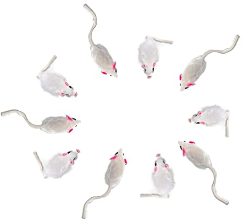 ELANOX 10er Set Spielmäuse Spielmaus 10 Stück mit Glocke und ohne Plastikteile außen (Augen, Nase) in Katzenminze getränkt Katzenspielzeug (10 Stück Weiss)