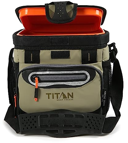 Titan Deep Freeze Cooler - 9 Can Zipperless Hardbody Cooler - Deep Freeze Insulation, HardBody Liner, and SmartShelf - Moss