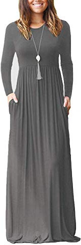 PCEAIIH Women's Casual Long Sleeve Maxi Dress Loose Long Dresses with Pockets (M-Gray)