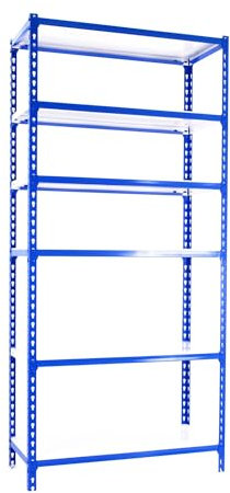 SimonRack Schwerlastregal, Lagerregal, 250x80x50 cm, Metallregal, Kellerregal, Biegestelle 180 kg, 6 Fachböden, Blau/Weiss - Simonclick