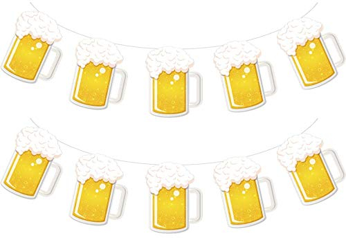 Beer Party & Oktoberfest Decoration - Brew Steins Garland - 10 Ft Long Mug Pennant Banner (2 Pack)