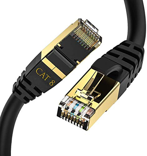 IBRA CAT8 Ethernet Gigabit LAN câble réseau (RJ45) SSTP 40Gbps 2000Mhz - Rond Noir 1.5M