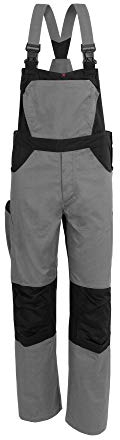 Qualitex X-Serie Unisex Latzhose in grau/schwarz Größe 60, lange Arbeitshose für Herren und Damen, Cargohose mit vielen Taschen