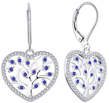 YL Boucles d'oreilles arbre de vie 925 argent coupé spinelle bleu arbre généalogique boucles d'oreilles pendantes pour femmes