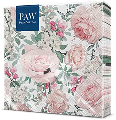 PAW - Tovaglioli di Carta Colorati (33 x 33 cm) I 20 Pezzi I Tovaglioli Compleanno I Rose, Classico, Elegante I 3 veli I Tovaglioli di Carta Decorati per Compleanni e Feste - Gorgeous Roses