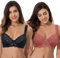 Curve Muse Reggiseno in Pizzo con Ferretto Sfoderato Taglie Forti con Spallacci Imbottiti-Confezione da 2-Rosa,Nero-5E