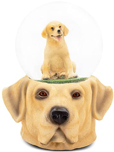 Elanze Designs Schneekugel mit gelbem Labrador-Retriever-Hund, bester Freund, Welpe, Hund, liebenswert, Familie, verspielt, klassisch, 100 mm, musikalische Glitzer-Schneekugel spielt Melodie geboren
