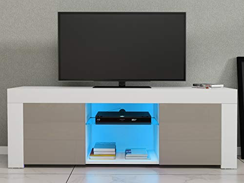 TV Stand with LED Lights Modern TV Unit Cabinet Stand Sideboard Matt Body and High Gloss Doors with 2 Cabinets Living Room Entertainment Center Media Console Table