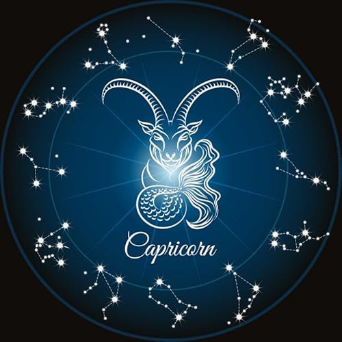 BLUEMEX Sternzeichen Steinbock, Glow in The Dark - Nachtleuchtend, runde Steine, 60x60cm, 45 Farben, Vollbild