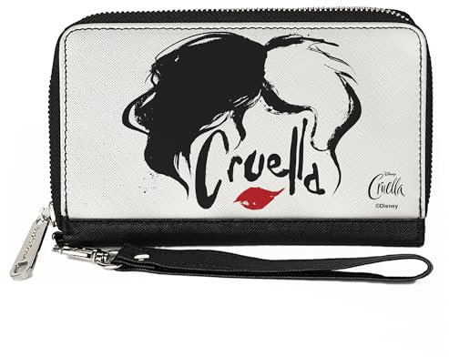 Buckle-Down Damen Geldbörse aus PU-Leder mit Reißverschluss, rechteckig, Cruella de Vil, 19,1 x 11,4 cm, Cruella De Vil, 7.5x4.5, Buckle-down Pu Zip Around Geldbörse Rechteck - Cruella De Vil