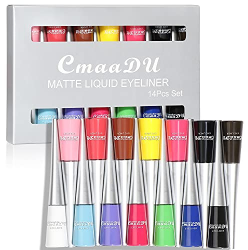 14-farbiges, mattes, wasserfestes Flüssig-Eyeliner-Set, lang anhaltendes, farbiges Neon-Eyeliner-Set, buntes Eyeliner-Make-up-Set für Mädchen.