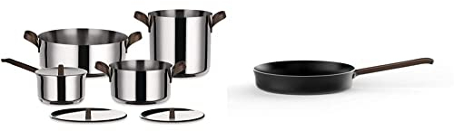 Alessi Edo Set Di Pentole, Manici In Acciaio Inossidabile 18/10 Con Rivestimento In Pvd, Marrone & Edo | Pu113/28 B - Padella A Manico Lungo In Alluminio Con Rivestimento Antiaderente