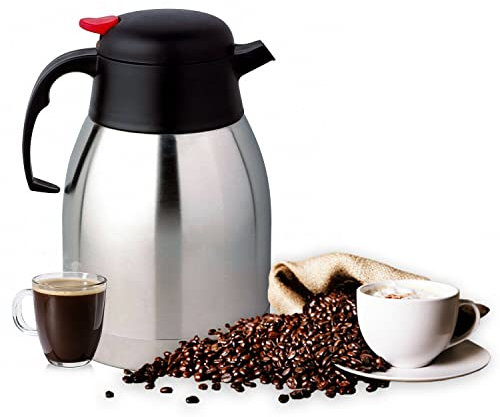 Stainless Steel Flask Vacuum Hot & Cold Coffee Tea jug Double Wall Insulated Thermos Push Button Dispenser Air Pot Travel Camping Hiking Catering Jug (2 L)