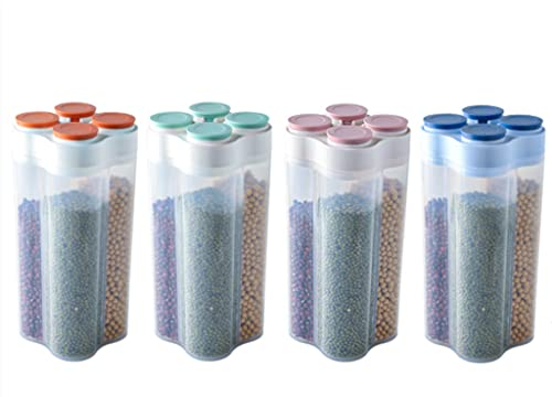YDSLZQ Distributore di Cibo Dispenser di Cereali Essenziali, lattine sigillate Distributore di Cibo Secco Quattro Piccoli compartimenti Stoccaggio Snack Snacks Snacks Cereali Pulito igienico
