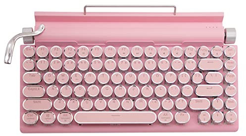 Adventurers Typewriter-Style Retro Mechanical Keyboard LED Backlight 83 Keys Bluetooth 5.0 Blue Axis Pink Color Panel Compatible with iOS/Android/Windows/Vista/Linux/Mac Office/Gaming, 12.8x6.6x1.6in