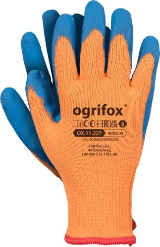 Ogrifox OX-WINECO Isoliert Polyurethanhandschuhe | Winter-Schutzhandschuhe | Arbeitshandschuhe | OX.11.227 | Blau-Orange | 9 Größe | 120 Paar