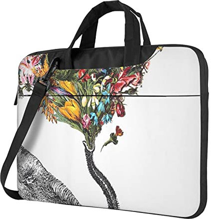 Laptoptasche mit Elefantenmotiv, 33 - 39,6 cm (13 - 15,6 Zoll), mit Schultergurt, für Damen und Herren, Schwarz , 13 inch