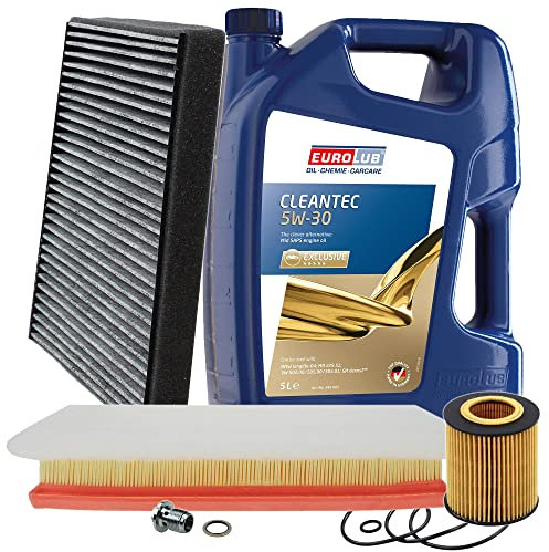 BESTPRICE Inspektionspaket Filterset mit 1x Ölfilter; 1x Luftfilter; 1x Innenraumfilter (Aktivkohle); 1x Ölablassschraube; 1x Motoröl 5W-30 CLEANTEC SAE 5 l, KOMPATIBEL MIT - OPEL ZAFIRA B (A05)